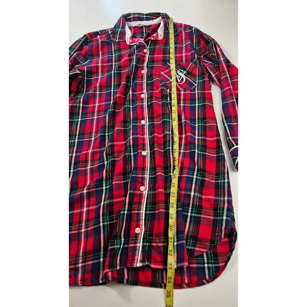 Victoria's Secret size S tunic button up dress flannel pajama top EUC 90s plaid